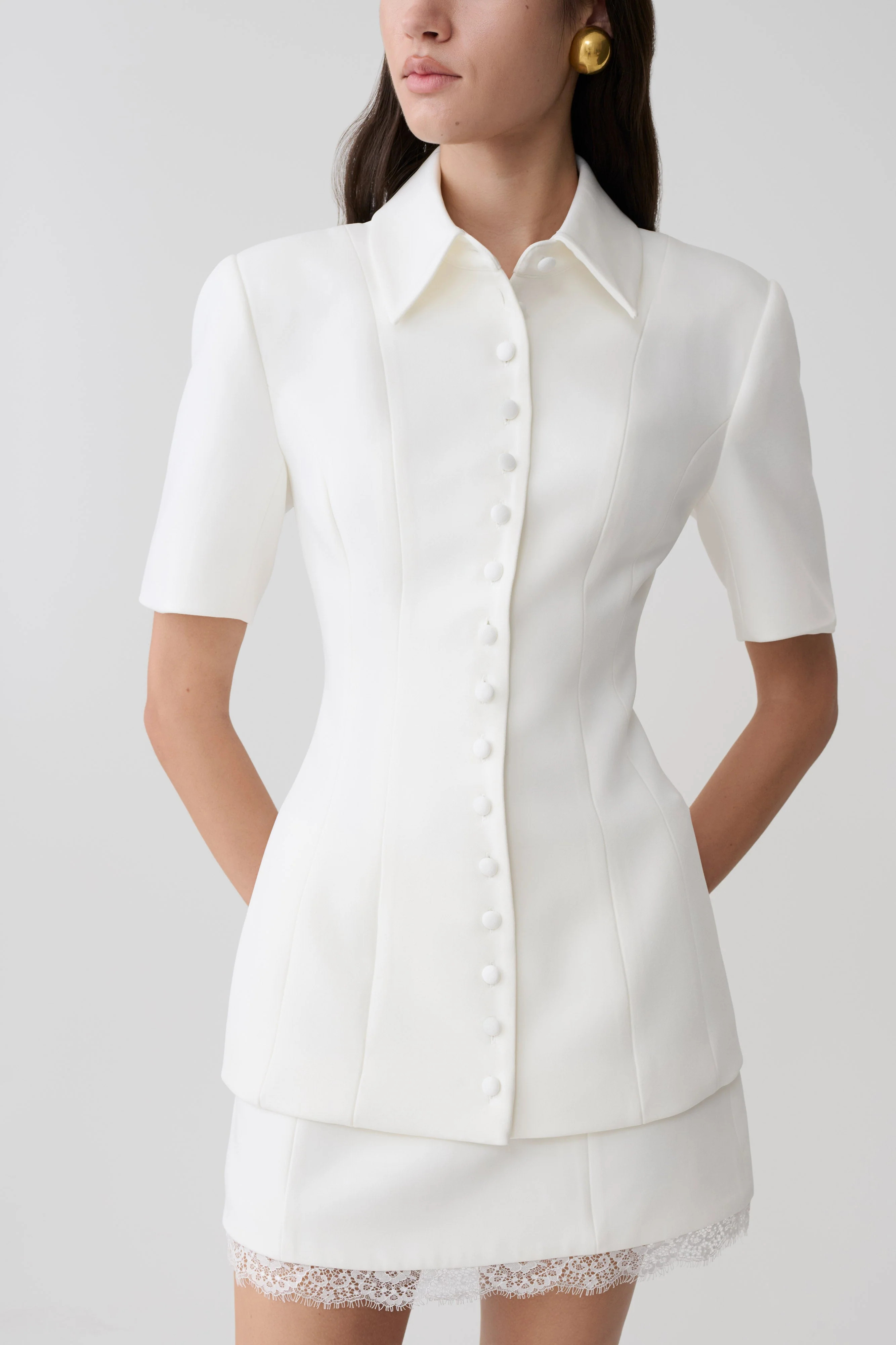 Ariella Button Up Short Sleeves Top - White | Meshki UK