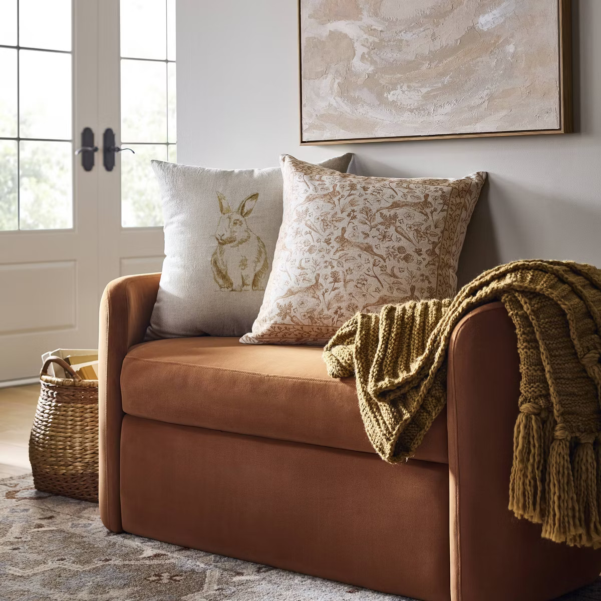 Embroidered Bunny Square Throw Pillow Linen/Brown - Threshold™ designed with Studio McGee | Target