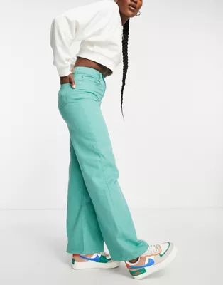 NA-KD high waist wide leg jeans in green | ASOS (Global)