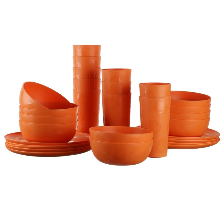 Mainstays 30-Piece Plastic Etched Pumpkin Dinnerware Set, Orange | Walmart (US)
