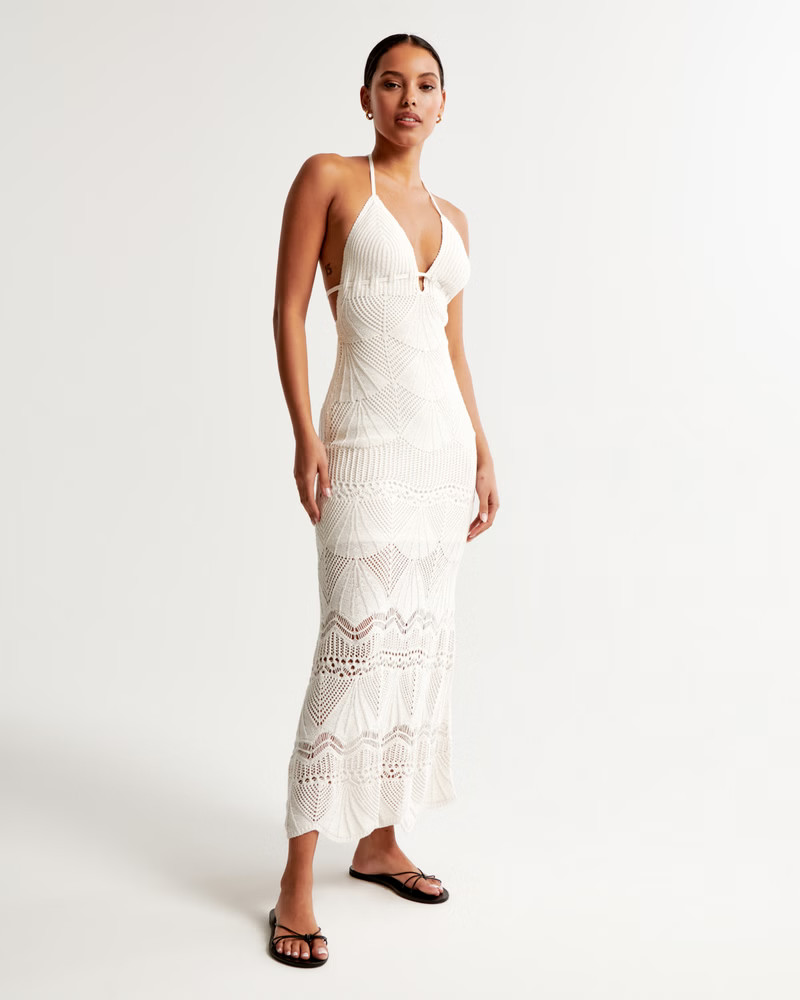 Crochet-Style Halter Maxi Dress | Abercrombie & Fitch (US)