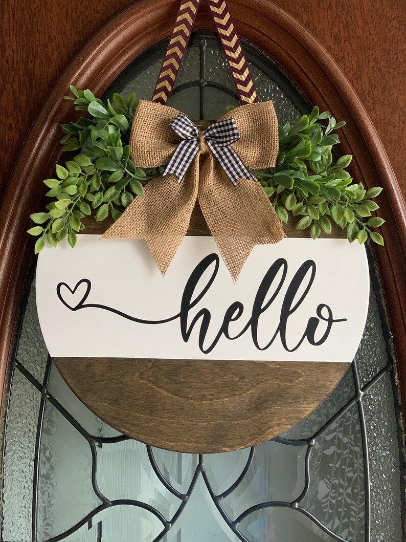 Front Door Decor, Hello Doorhanger, Hello Sign, Hello, Welcome Sign, Wooden Round, Front Porch Si... | Etsy (US)