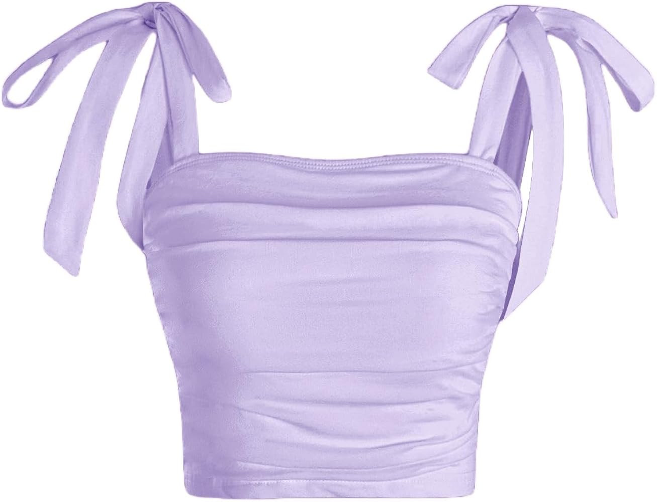 Milumia Women's Ruched Tie Shoulder Crop Cami Top Solid Sleeveless Fitted Tank Tops | Amazon (US)