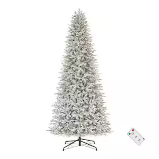 12 ft. Pre-Lit LED Kenwood Fraser Fir Flocked Artificial Christmas Tree | The Home Depot