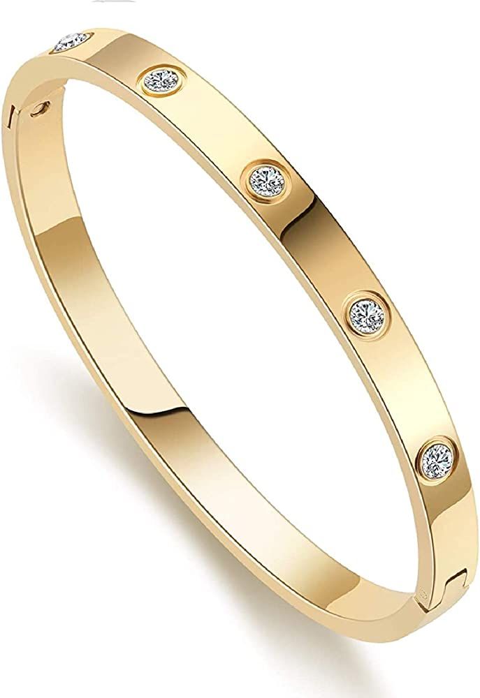 Love Bangle Bracelets for Men/Women Gold Plated Stainless Steel Bangle Bracelet Full AAA Cubic Zi... | Amazon (CA)