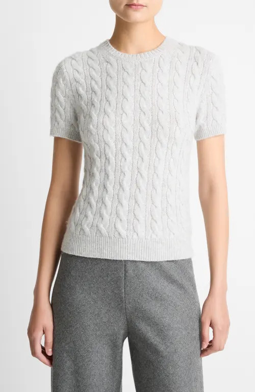 Vince Cable Short Sleeve Sweater in Heather Pale Grey at Nordstrom, Size Medium | Nordstrom