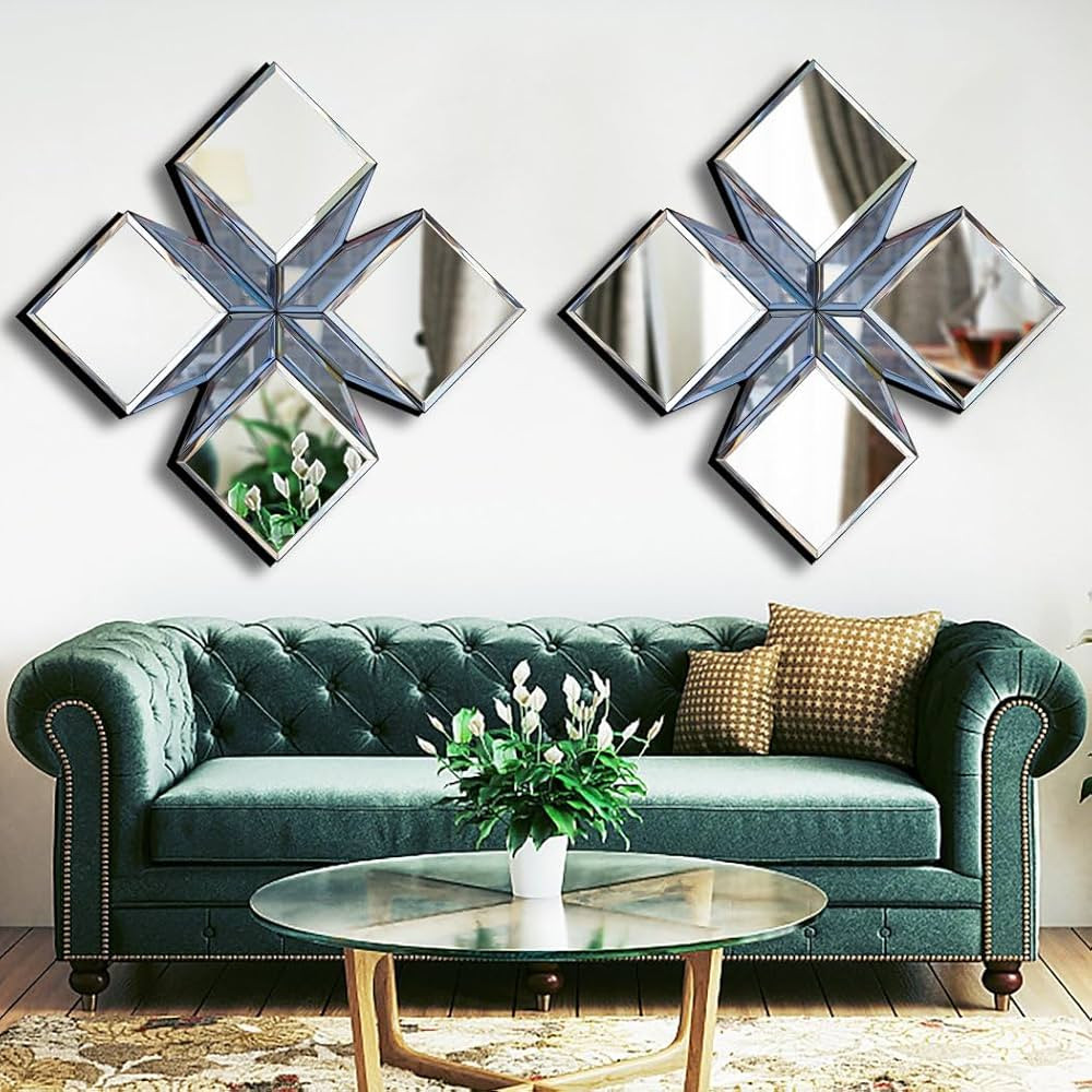 STYLISHIA Decorative Mirror Diamond Shape 12x12” 2 Pack Glass Wall Mirror for Home Decor, Exqui... | Amazon (US)