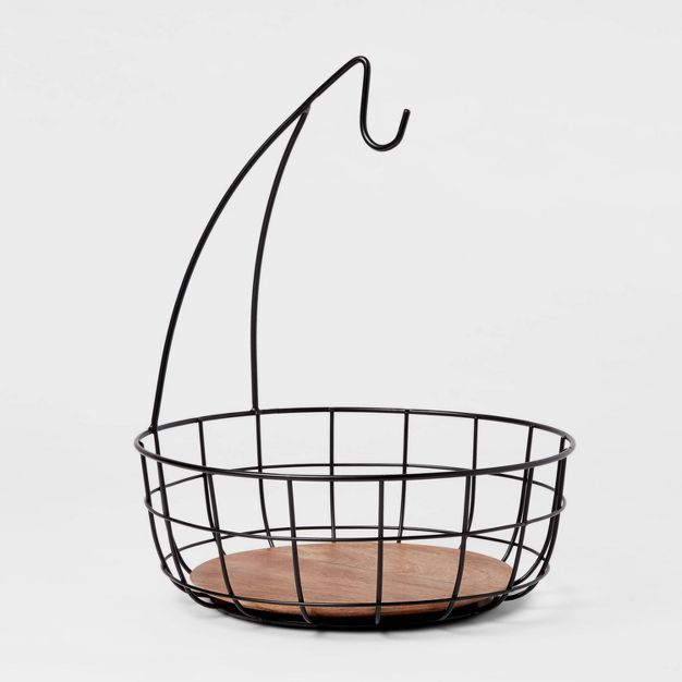 Iron and Mangowood Wire Fruit Basket with Banana Hanger Black - Threshold&#8482; | Target