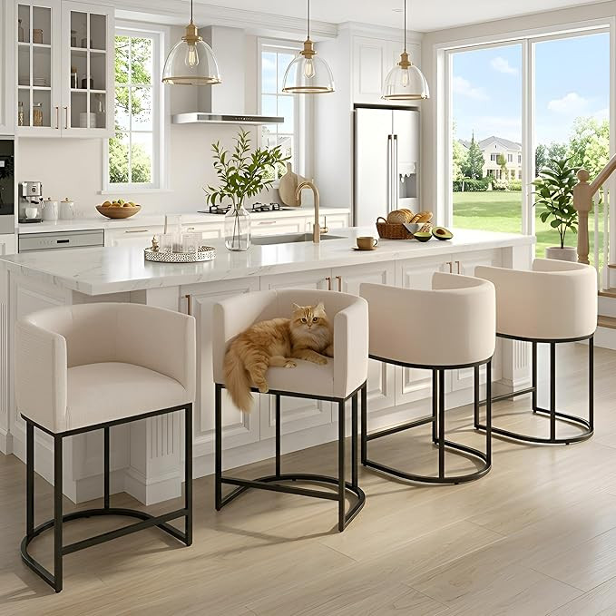 HNY Modern Counter Height Linen Fabric Upholstered Counter Stools Set of 4, 24 '' Kitchen Island ... | Amazon (US)