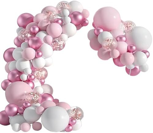 104pcs Pink Balloons Garland Arch Kit Pink, White and Confetti Balloons for Girls Princess Birthd... | Amazon (US)