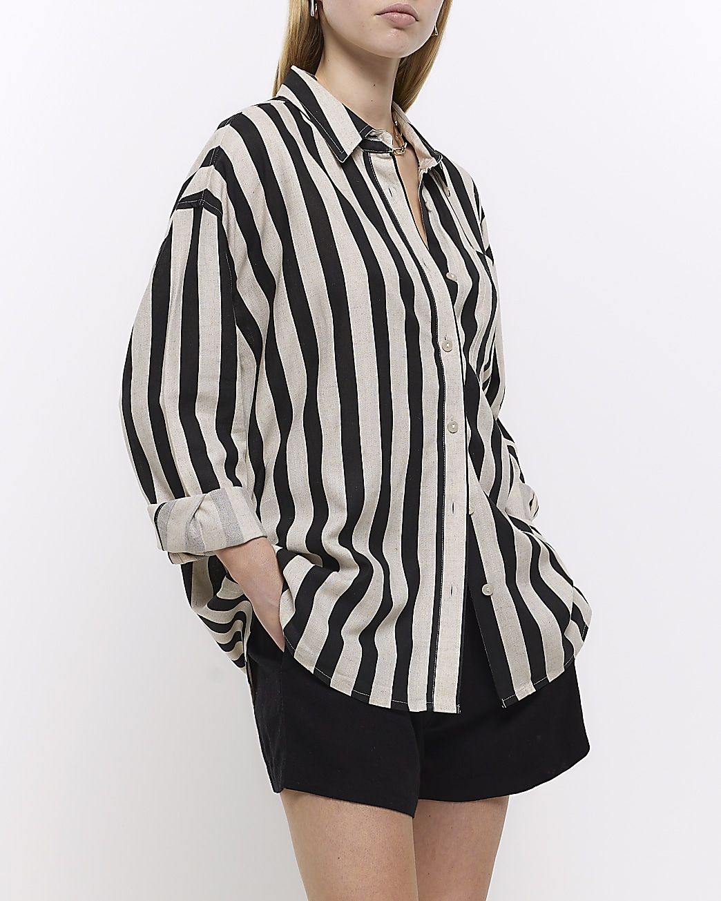 Black stripe shirt with linen blend | River Island (UK & IE)