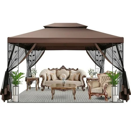 SANOPY 10'x13.3' Metal Patio Gazebo, Outdoor Gazebo Canopy Tent for Backyard with Mesh Curtains, Gazebos Shelter with Display Shelves, Steel Frame, Patio Covers for Tailgate | Walmart (US)