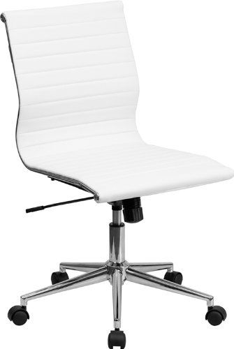 Flash Furniture Mid-Back Armless White Ribbed Leather Swivel Conference Chair | Amazon (US)