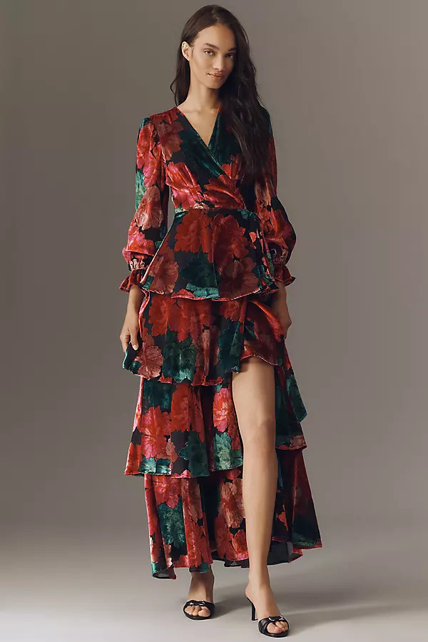 Wrap Ruffle Velvet Maxi Dress | Anthropologie (US)
