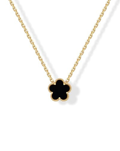 PAVOI 14K Yellow Gold Plated Clover Necklaces for Women - Lucky Four Leaf Clover Necklace Pendant - Trendy Black Onyx Gemstone Flower Jewelry Gifts | Amazon (US)