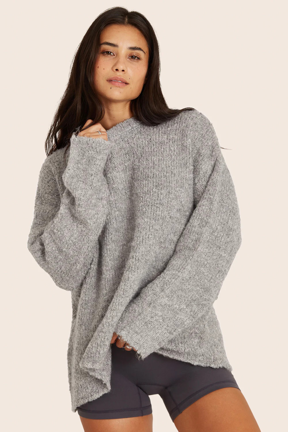 BOUCLÉ OVERSIZED CREWNECK SWEATER - HEATHER GREY | SET Active