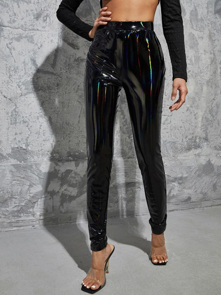 SHEIN Holographic PU Leather Pants | SHEIN