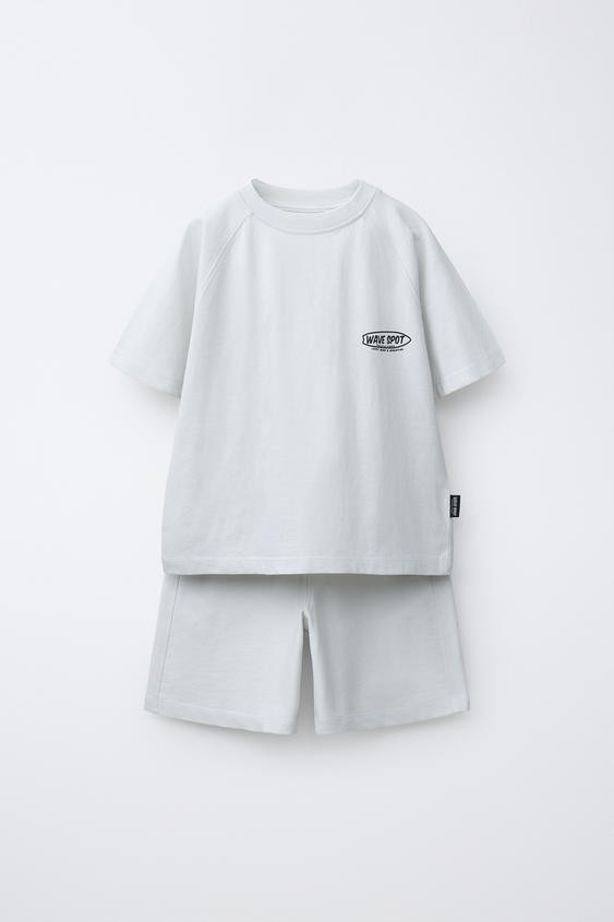 Zara - Slogan T-Shirt And Bermuda Shorts Set - Lime - 9-10 Years (140 Cm) - Kids | Zara UK