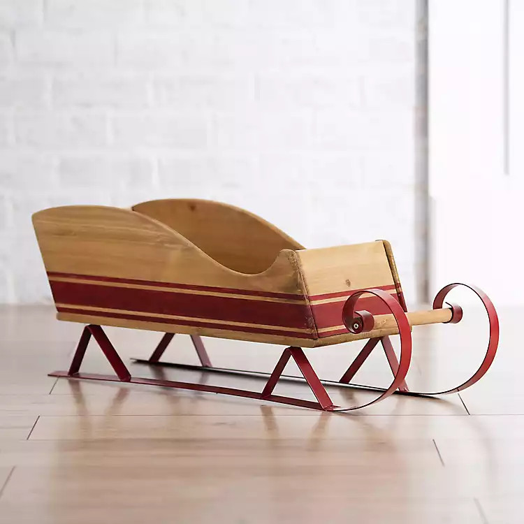 Red Striped Wooden Sleigh | Kirkland's Home