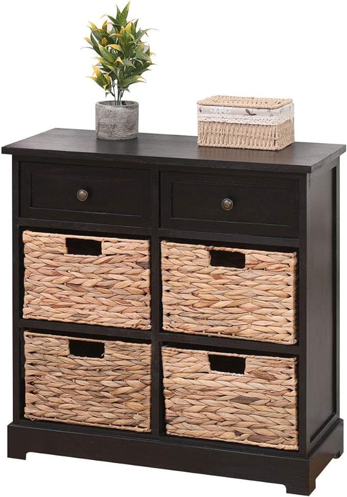 MELLCOM Storage Cabinet Retro Style Storage Chest with 2 Wood Drawers and 4 Removable Wicker Bask... | Amazon (US)