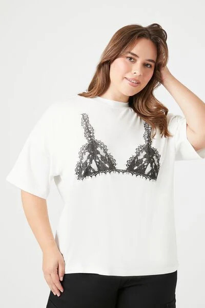 Plus Size Lace Bralette Graphic Tee | Forever 21 (US)