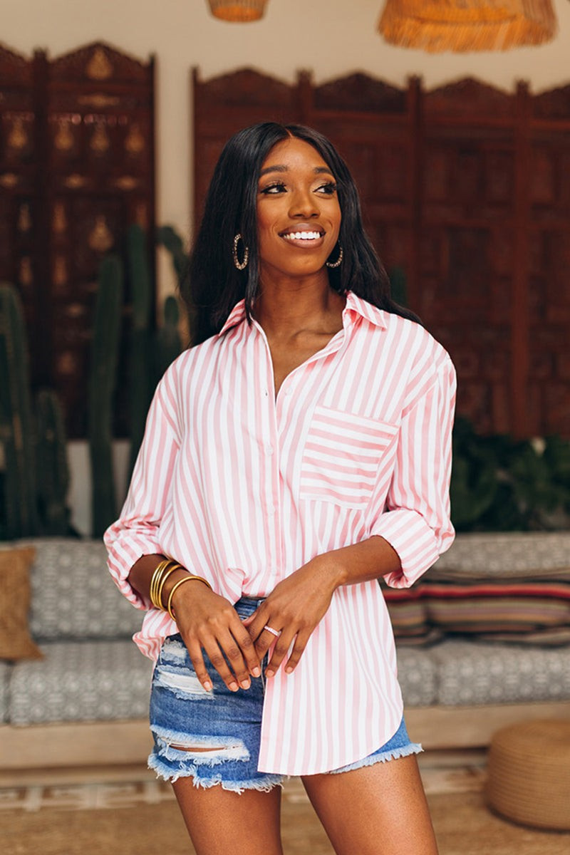 BuddyLove | Portia Loose Button Up Top | Pink | BuddyLove