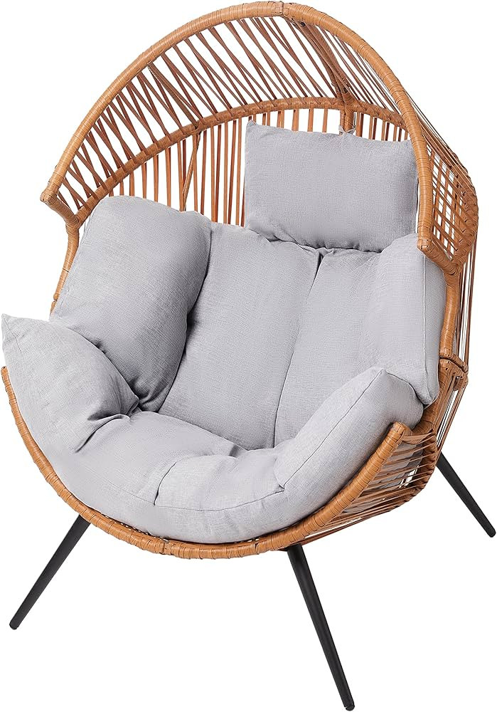 LUCKYBERRY Patio Outdoor & Indoor Egg Chair PE Rope Open Weave Egg Chair with Stand Lounge Chair ... | Amazon (US)