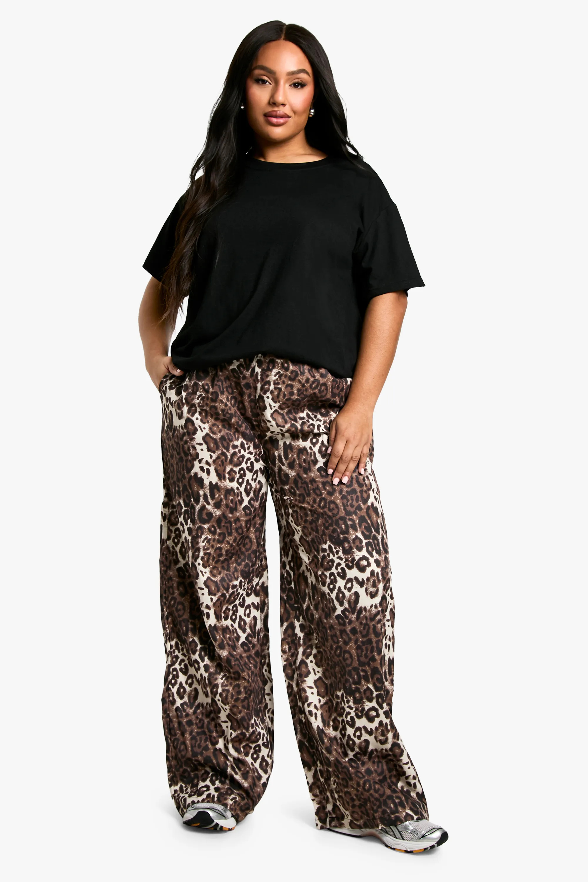 Plus Leopard Woven Wide Leg Trouser | boohoo (US & Canada)