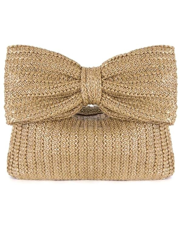 YYW Women Straw Clutch Purse Woven Bowknot Envelope Handbag Wedding Clutch Bag for Vocation Party | Amazon (US)