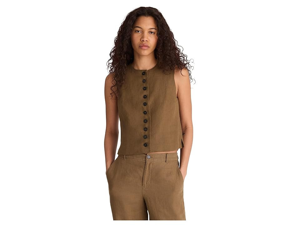 Madewell Button-Front Shell Top in 100% Linen Women's Clothing Safari Khaki: 6 | Zappos.com