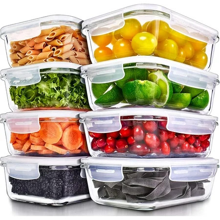 Glass Meal Prep Containers with Airtight Lids - 16 Piece 36 oz - Food Prep Storage Lunch Containers  | Walmart (US)