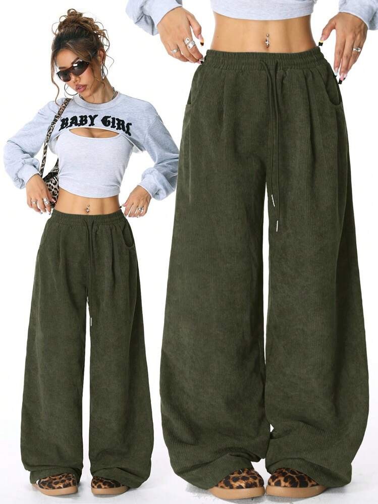 Coolane Women's Fall Streetwear Fashion Casual Vintage Corduroy Textured Long Pants | SHEIN