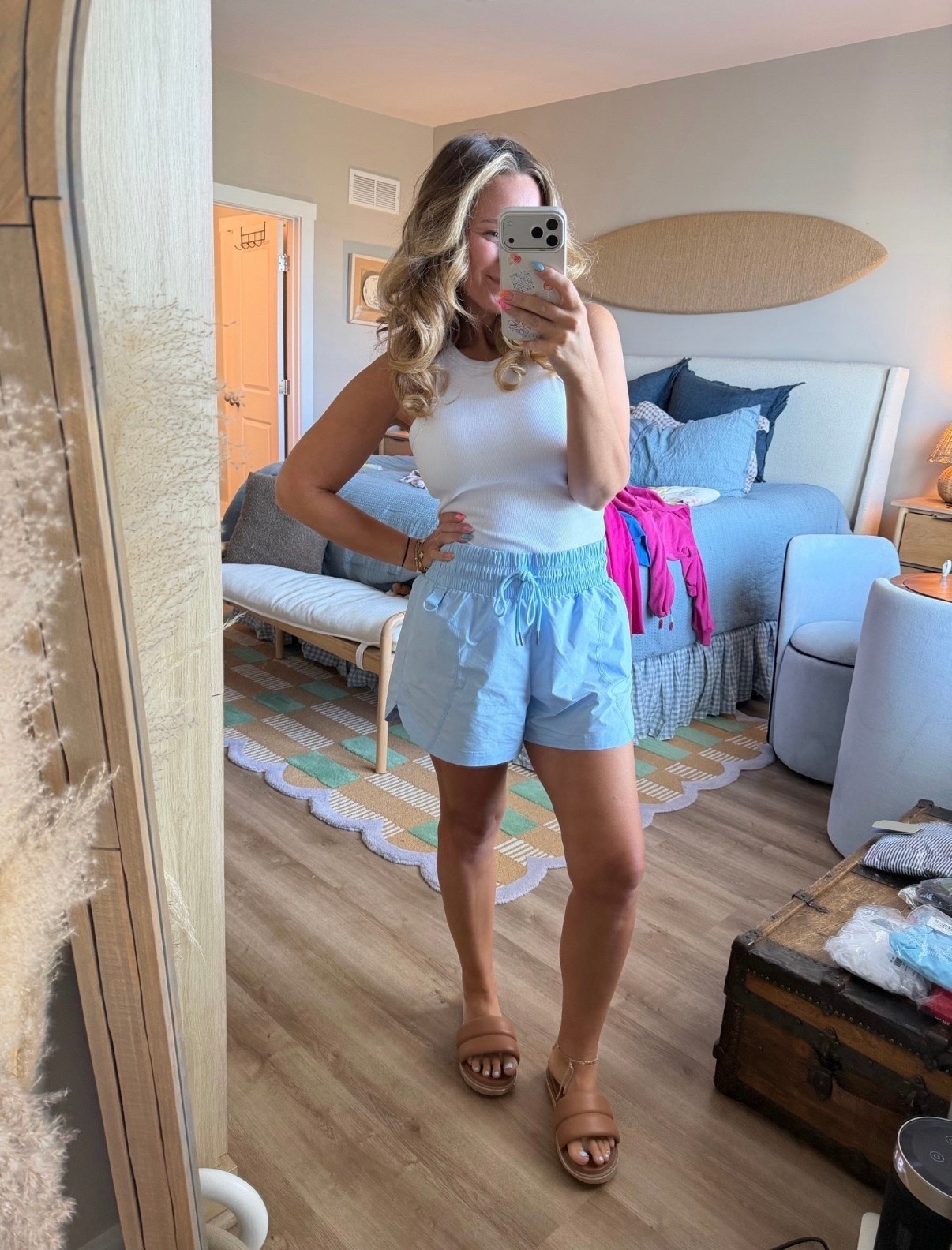 Easy summer outfit formula ☀️

This lightweight tank + breezy pull-on shorts combo is one of those outfits that looks put together but feels like pajamas. Perfect for running errands, summer vacations, pool days, or chasing kids around all day.

Wearing a white fitted tank, the cutest powder blue shorts, and neutral slides you’ll reach for on repeat. 💙

#LTKStyle #LTKSeasonal #SummerOutfit #PetiteStyle #CasualChic #MomStyle #VacationStyle #SummerFashion #OOTD #CoastalStyle