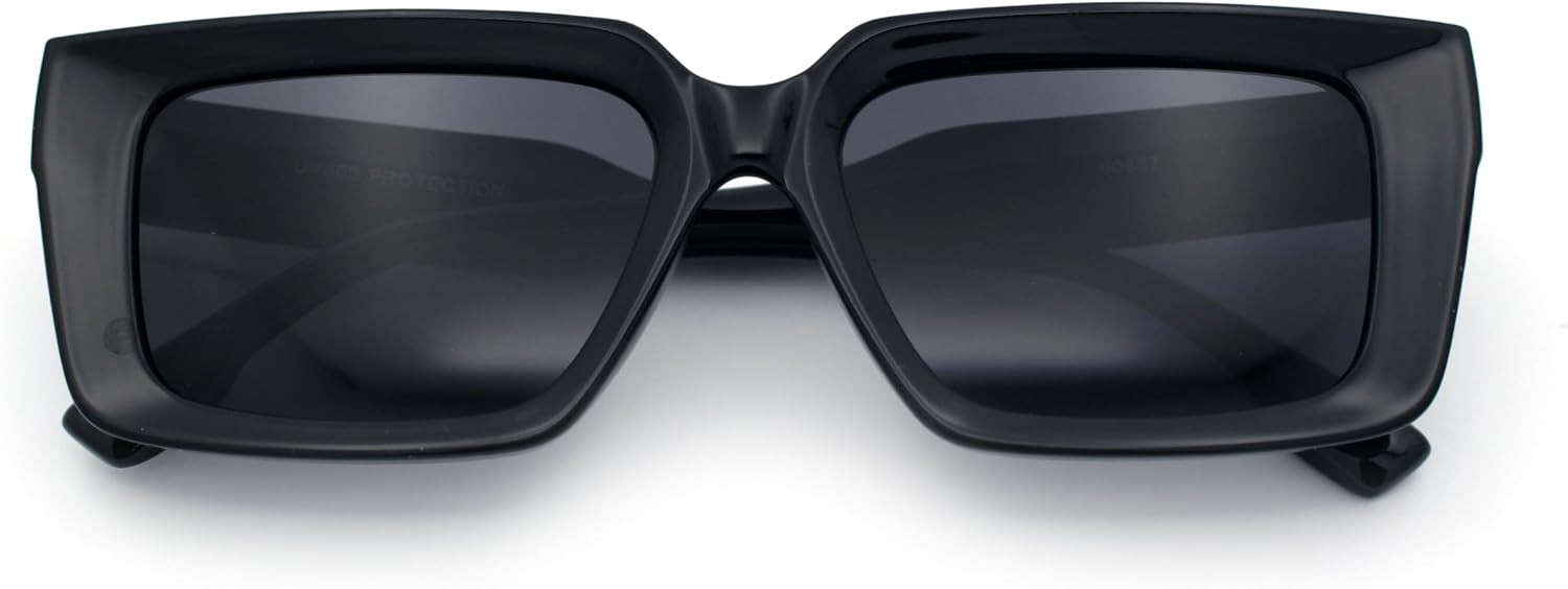 Retro Hipster Thick Beveled Frame Horn Rim Square Rectangle Sunglasses | Amazon (US)