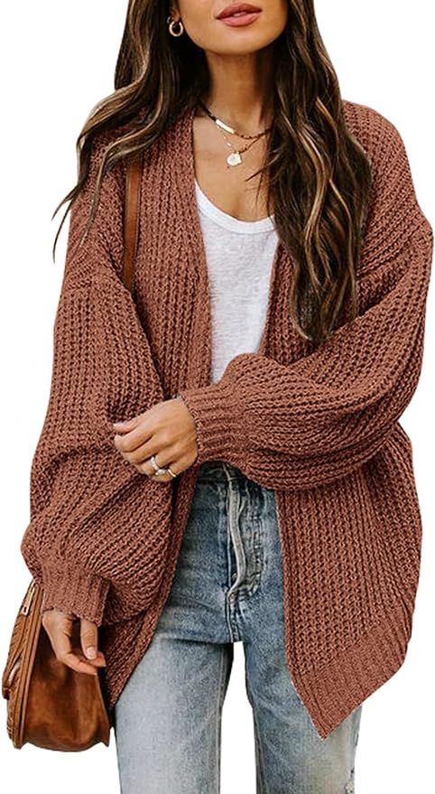 Amazon.com: MIROL Women's Oversized Open Front Cardigan Long Sleeve Sweater Solid Chunky Knit Out... | Amazon (US)