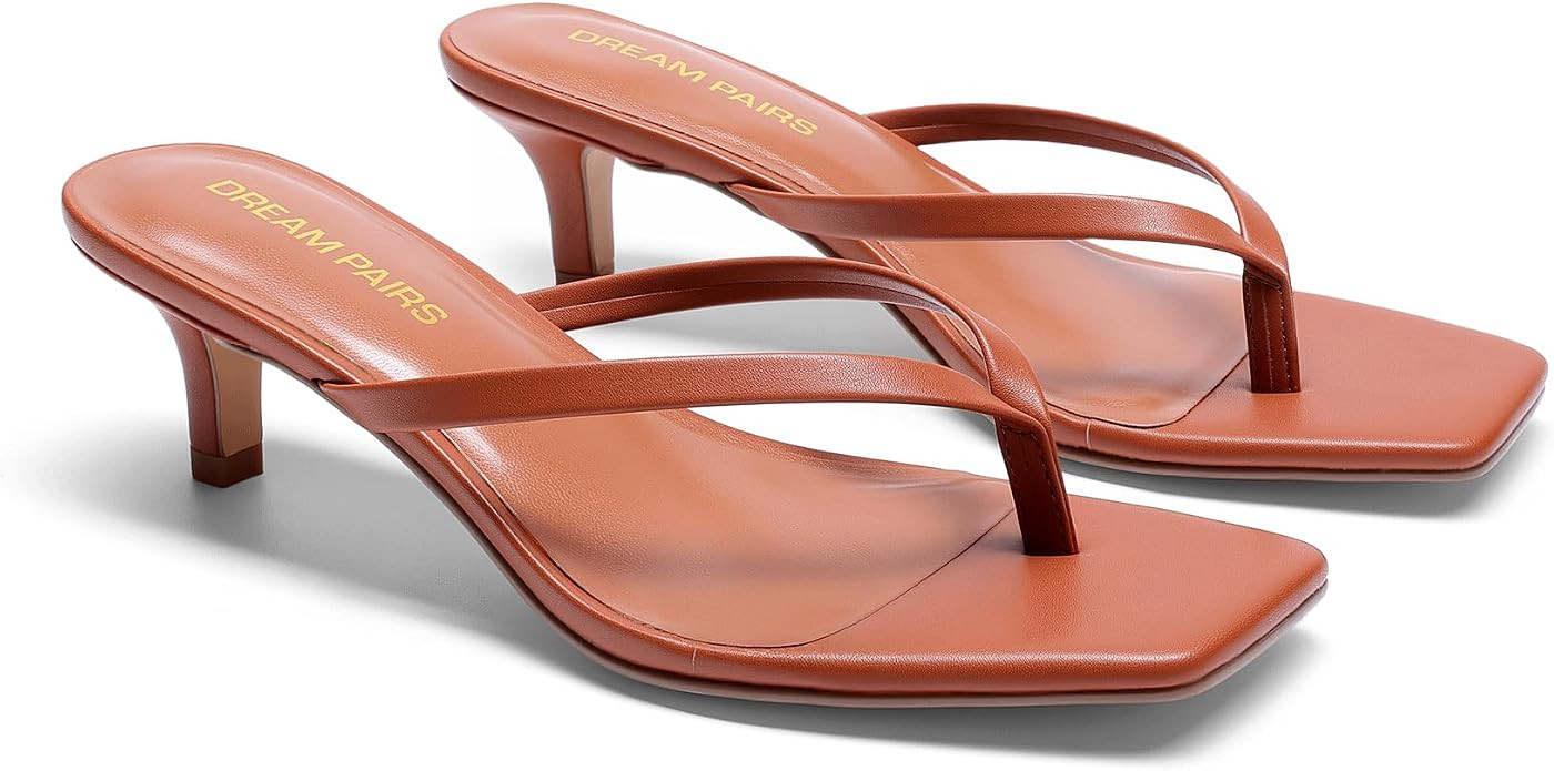 DREAM PAIRS Women's Flip Flop Kitten Heel Sandal | low flip flop heels,square toe minimalist thon... | Amazon (US)