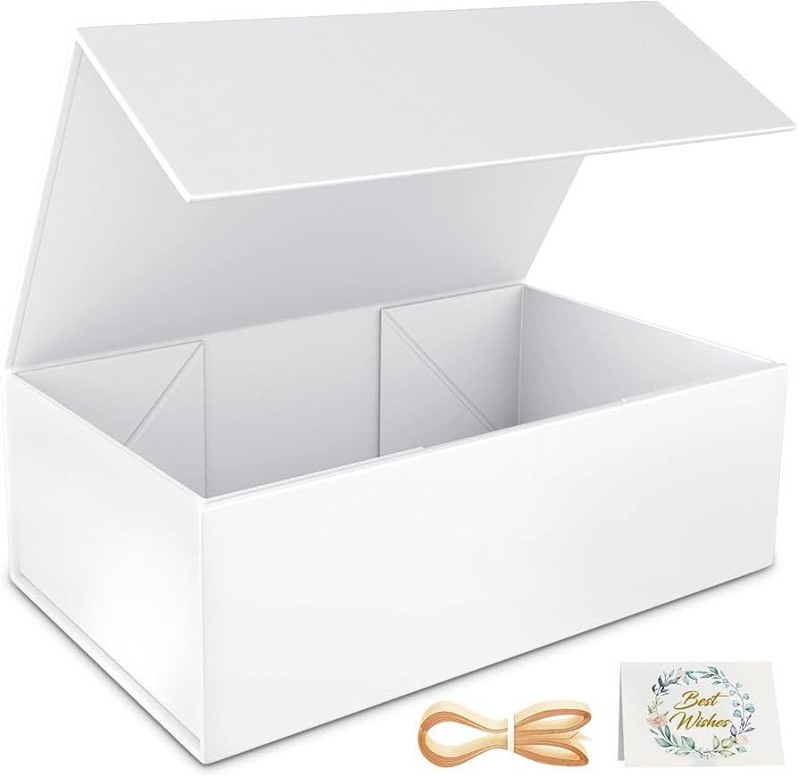 White Gift Box, 12x6x4'' Gift boxes for Presents with Lids Magnetic Closure Rectangle Collapsible... | Amazon (US)