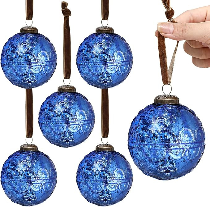Threan 6 Pcs Large Vintage Mercury Glass Christmas Ornaments 3.15" Hanging Christmas Ball Ornamen... | Amazon (US)