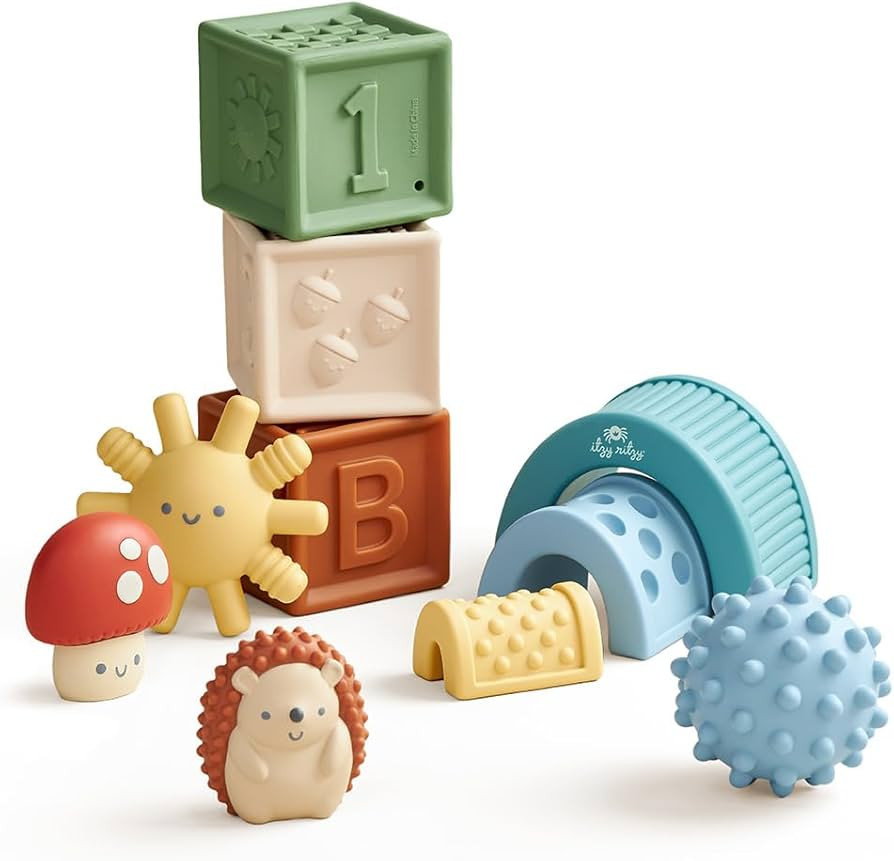 Itzy Ritzy Sensory Blocks Set - Baby Building Blocks 10-Piece Set - Features Soft & Textured Char... | Amazon (US)