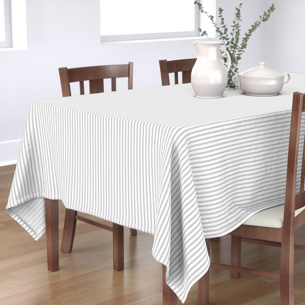 Grey Stripe 70 x 108 Tablecloth Gray Ticking Stripe Grey Ticking Stripe Custom Tablecloth by Jenlats | Spoonflower