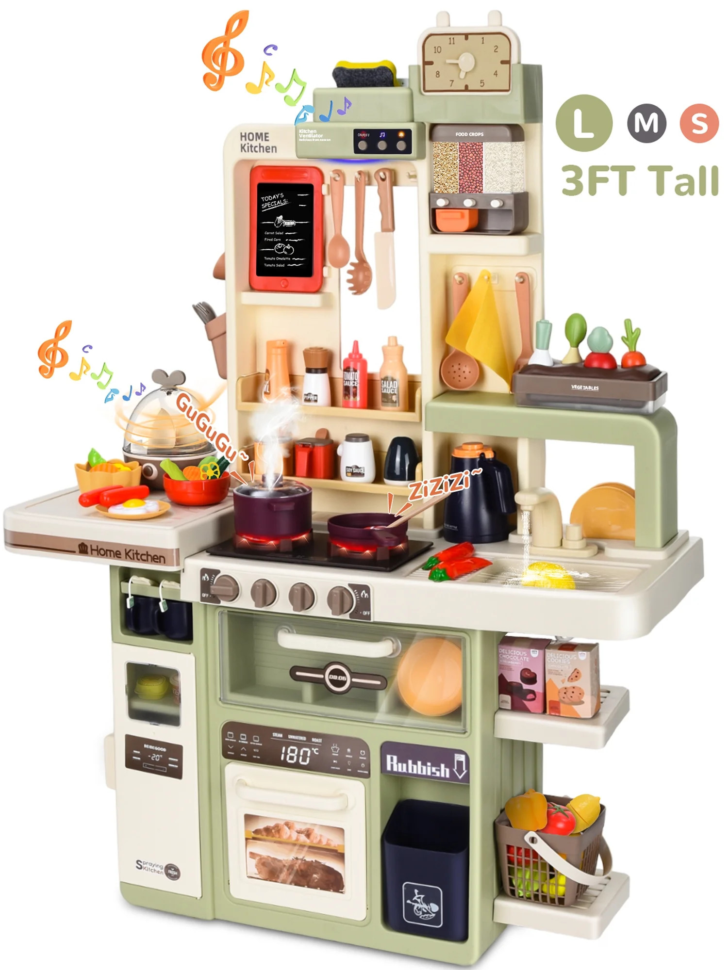 Wisairt Play Kitchen Set for Kids, 3FT Tall Toy Play Kitchen w/ Realistic Lights Sounds Simulatio... | Walmart (US)