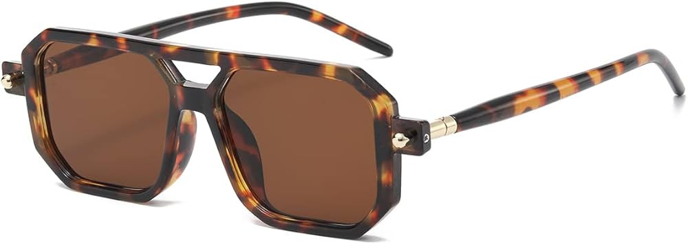 JOVAKIT Retro Aviator Sunglasses for Women Men Fashion Rectangle Sun Glasses Luxury Round Temples... | Amazon (US)