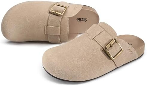 Stelle Clogs for Women Men Suede Mules Cork Footbed Arch Support Leather Potato Shoes Adjustable ... | Amazon (US)