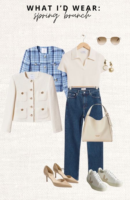 A simple spring weekend outfit wearing jeans and a few formal items like the tweed jacket which you can also wear to work. You can wear heels or sneakers, whatever you prefer! Read the size guide/size reviews to pick the right size.

Leave a 🖤 to favorite this post and come back later to shop

#jeans #straight jeans #tweed jacket #tartan #check #cream #beige #polo shirt #cream bag #sunglasses #spring 


#LTKSeasonal #LTKeurope #LTKstyletip