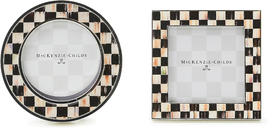 MACKENZIE-CHILDS Set of 2 Silver-Plated Photo Frames, Cute Family Picture Frames, Black-and-White... | Amazon (US)