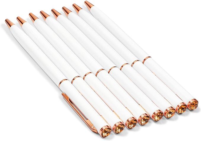 White and Rose Gold Pen Set with Rhinestone Top (5.15 Inches, 8-Pack) | Amazon (US)