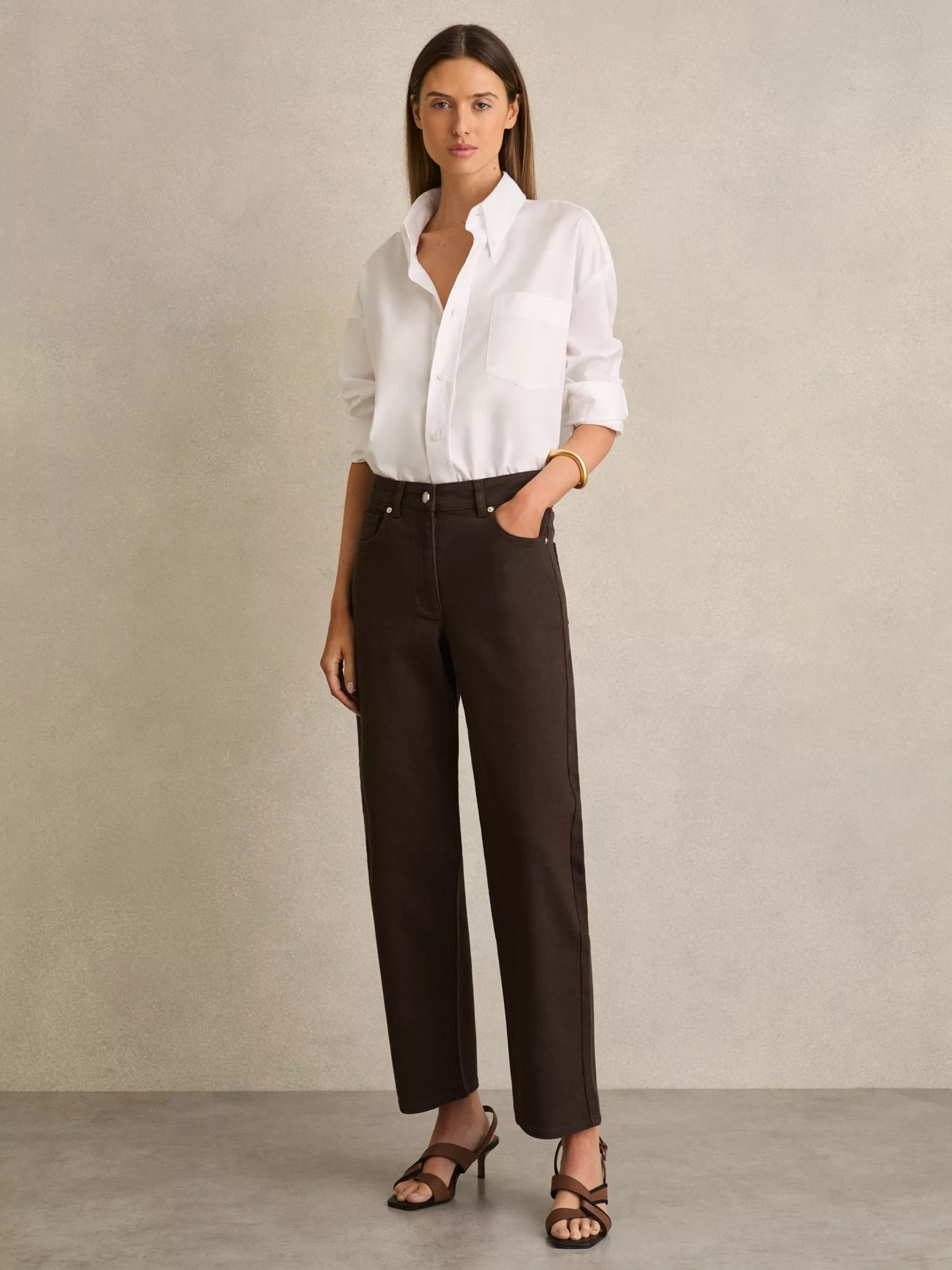 Reiss Petite Selin Straight Leg Jeans, Chocolate | John Lewis (UK)