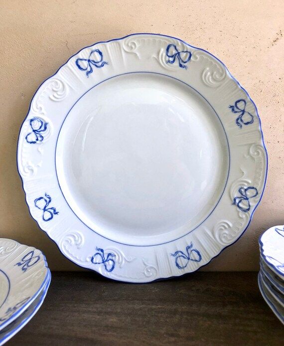 Vista Alegre Ruban Blue Dinner Plates Portugal, Blue and White Fine Porcelain China | Etsy (US)