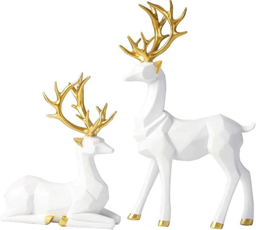 OUTASIGHT Nordic Style Origami Elk, Resin Sitting Standing Deer Statues, Reindeer Figurines, Ornamen | Amazon (US)