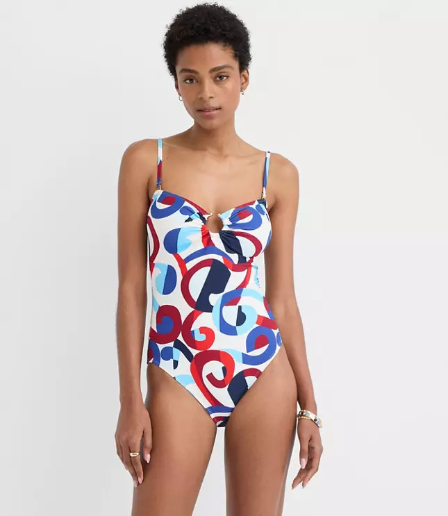 LOFT Beach Swirl Open Ring Bandeau One Piece Swimsuit | LOFT